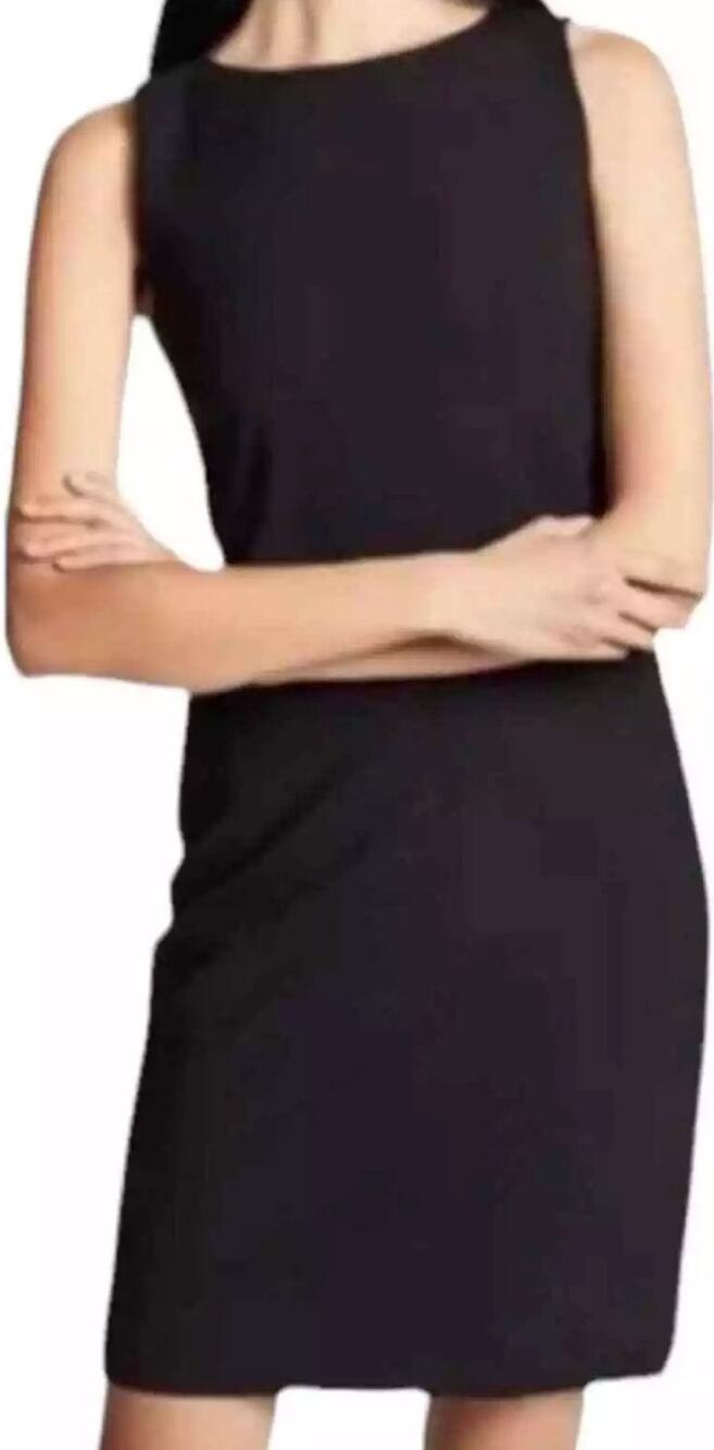 Theory Ivon Dress Wool Mini Sheath Bateau Neck Sleeveless Elastic Waist Black 2